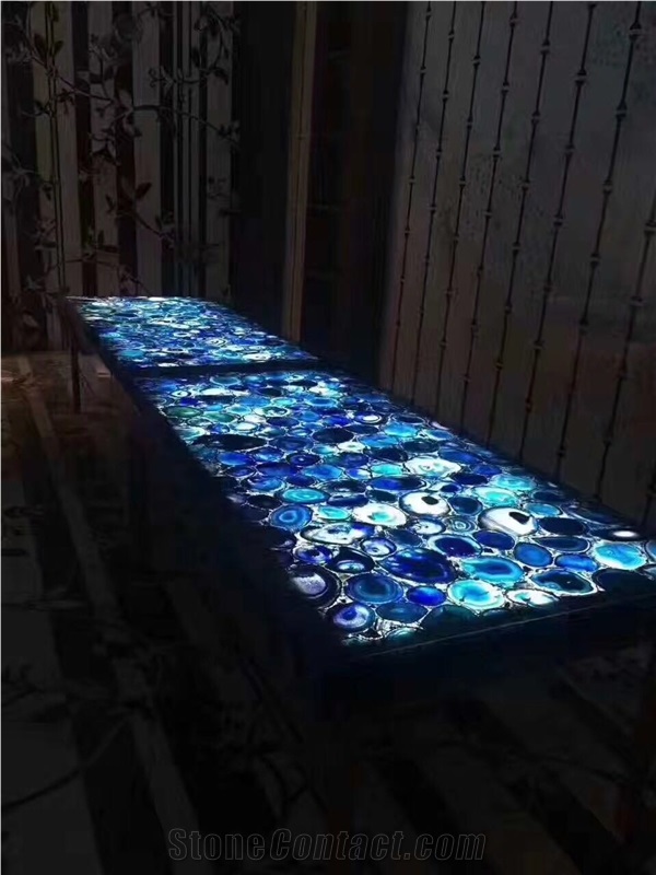 Blue Gemstone Agate Stone Square Tables Top Tiger