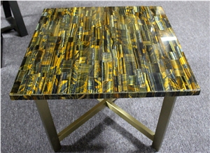 Blue Gemstone Agate Stone Square Tables Top Tiger