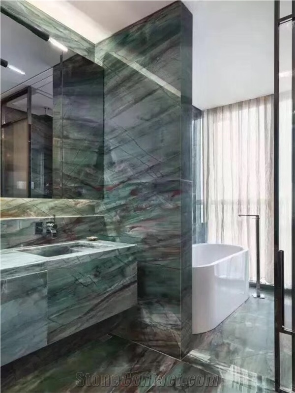 Botanic Green Quartzite Modern Bathroom Design