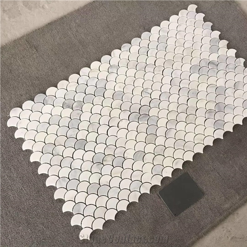 Carrara White Marble Fan Design Mosaic for Kitchen