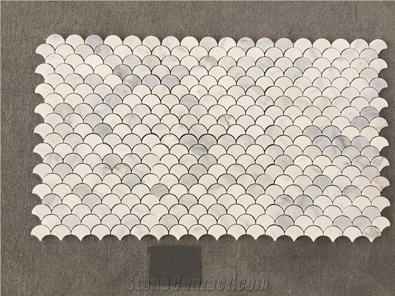 Carrara White Marble Fan Design Mosaic for Kitchen