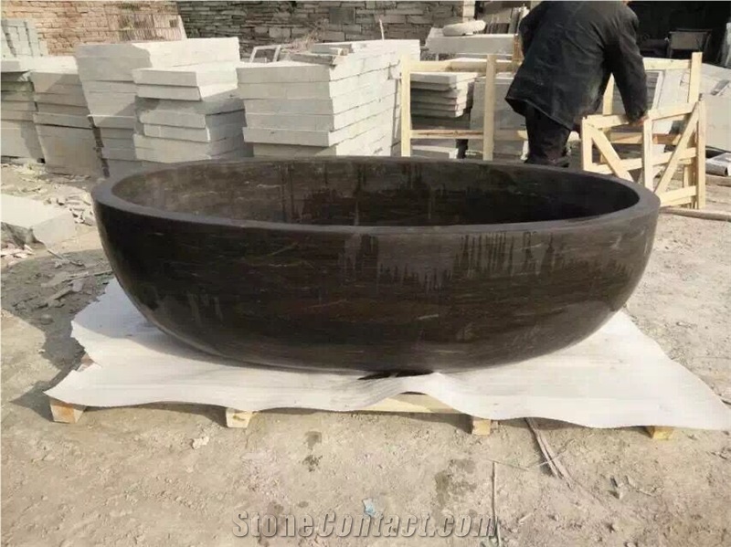 China Blue Limestone Bathtub Oval Tub