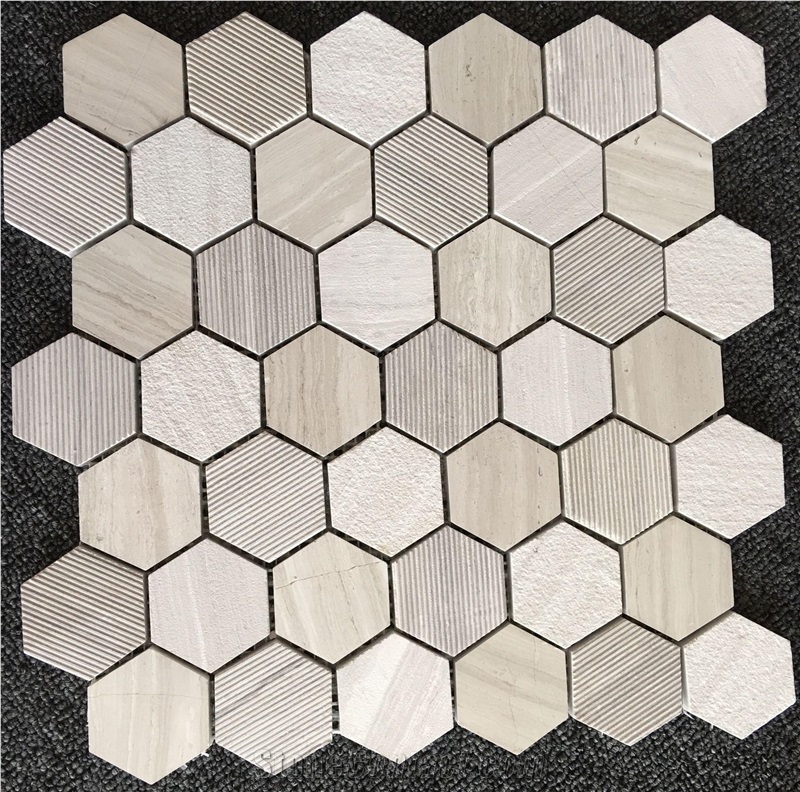Grey Wooden Vein Hexagon Mosaic Pattern Tiles
