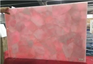 Pink Crystal Backlit Slab Gemstone Semiprecious