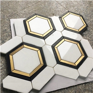 Polished Hexagon Mosaic Sheet for Bathroom Wall