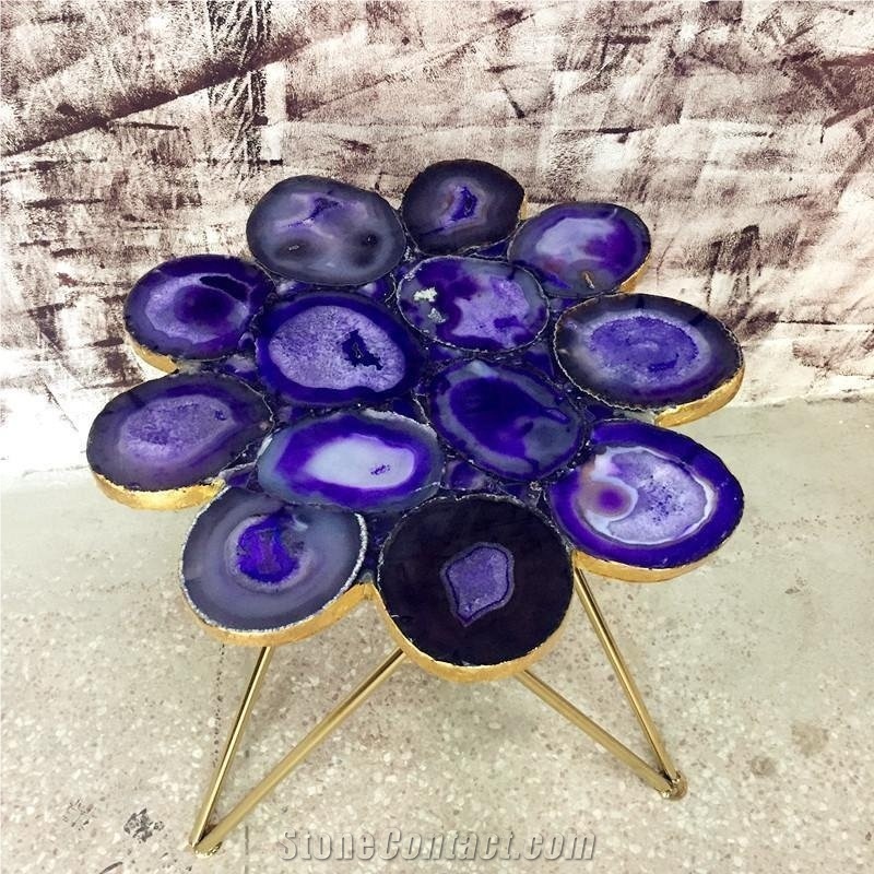 Purple Agate Round Coffee Table,Cafe Small Tables
