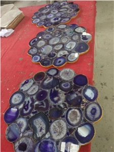 Purple Agate Semiprecious Round Table Top