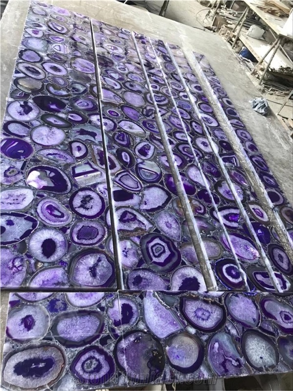 Purple Agate Semiprecious Stone Wall Panel
