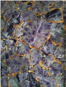 Purple Crystal Backlit Precious Stone Table Wall