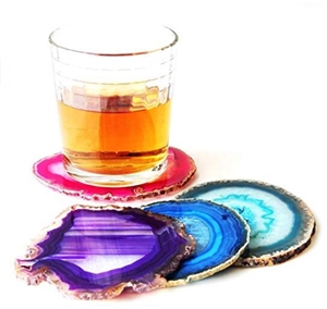 Silver Plated Agate Coasters,Blue, Purple, Pink