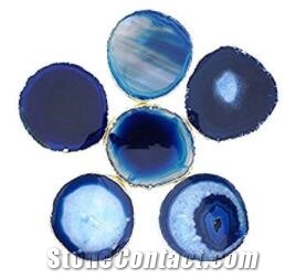 Silver Plated Agate Coasters,Blue, Purple, Pink
