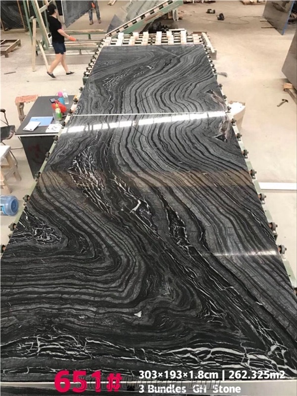 Silver Wave Black Marble Book Match Wood Marble