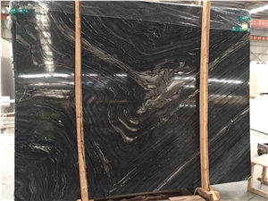 Silver Wave Black Marble Book Match Wood Marble