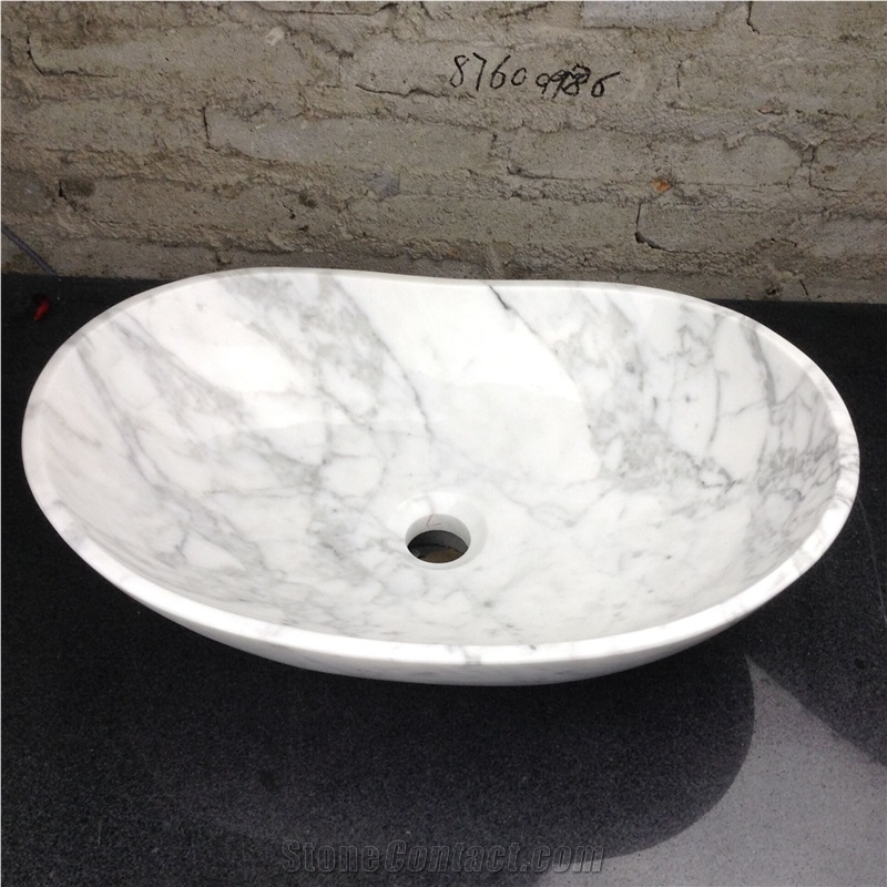Solid Carrara White Drop-In Bathroom Sinks