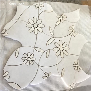 Water Jet Flower Style White Marble Stone Mosaic