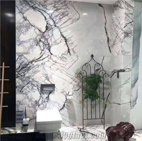 White Marble Pattern Book Match Wall French Tile