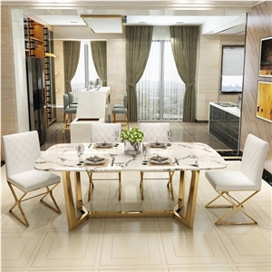 White Marble Rectangle Dinner Table Coffee Office