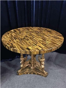 Yellow Tiger Eye Table,Semi Agate Round Tables