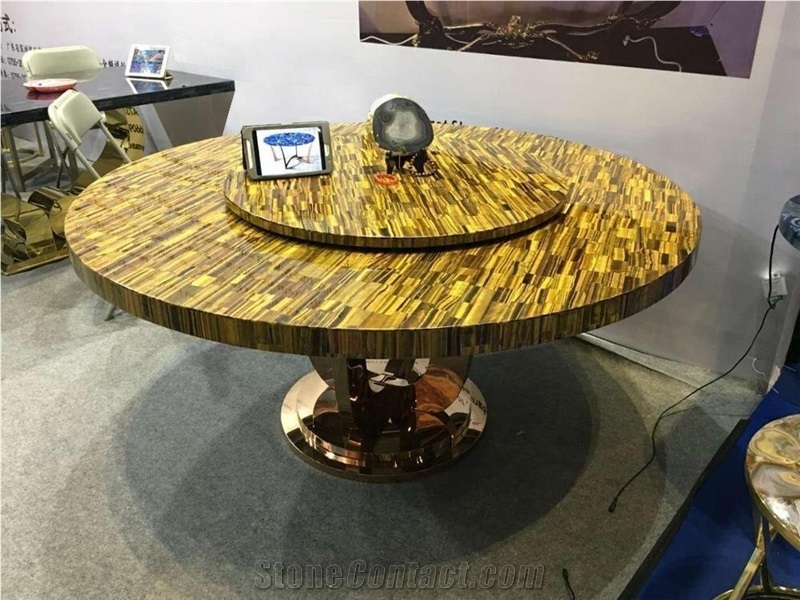 Yellow Tiger Eye Translucent Agate Dinning Table
