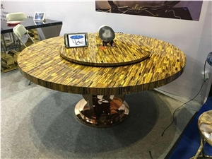 Yellow Tiger Eye Translucent Agate Dinning Table