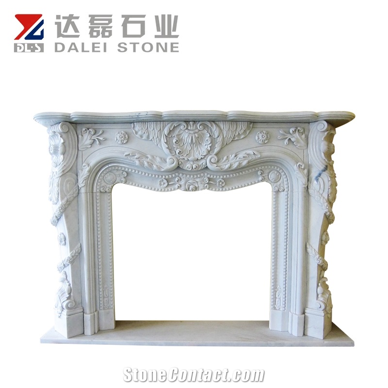 Antique Carrara White Marble Fireplace Mantel