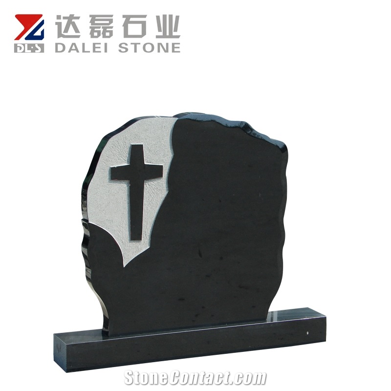 Natural Pure Black Granite Headstones with Carving