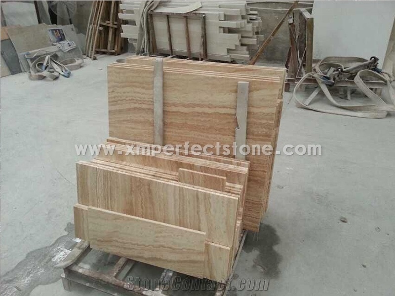 Polished Beige Wooden Travertine Slabs & Tiles