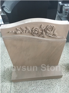 Beige Marble Carving Headstone Rose Carving