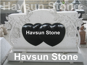 Black Double Heart White Color Tombstone Monument
