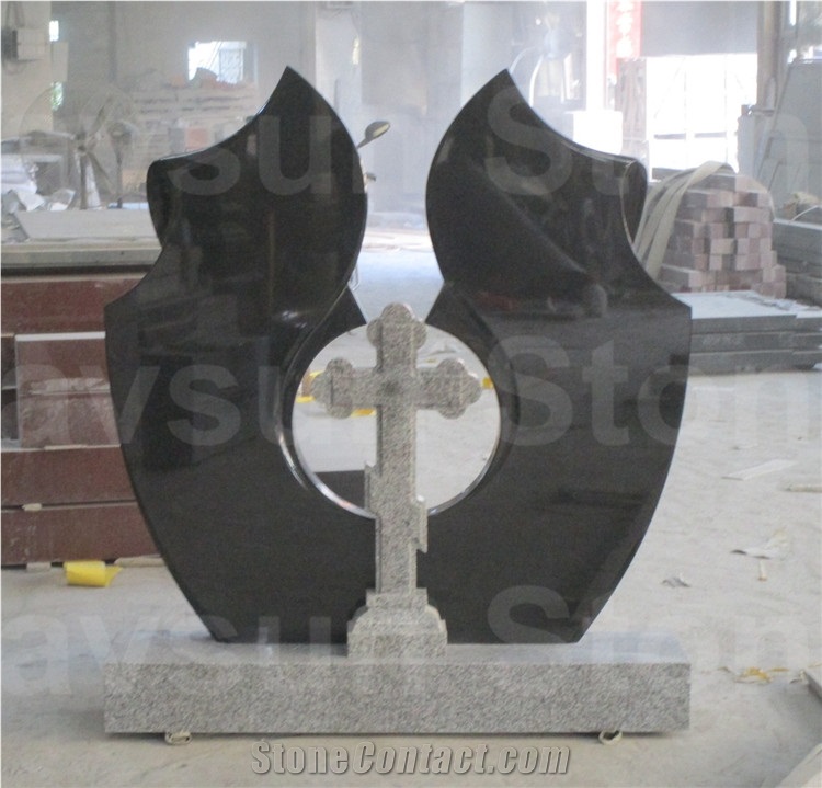 Black & Grey Cross Monument/Headstone/Tombstone