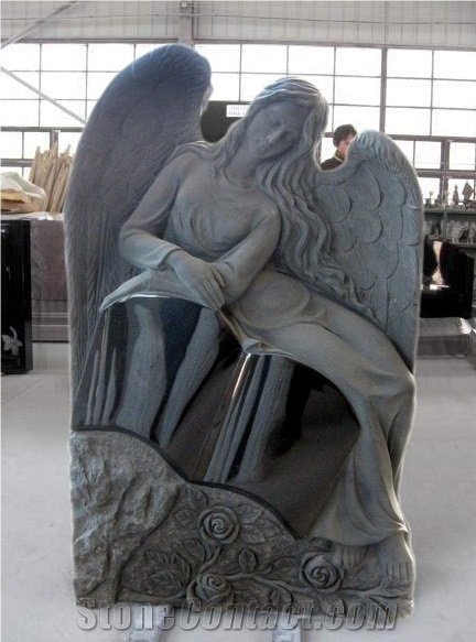 Custom Angel with Book Black Granite Monuments