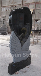 Custom Black Granite Engraved Swan Heart Tombstone