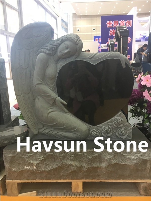 Custom Design Angel with Heart Tombstone Monument