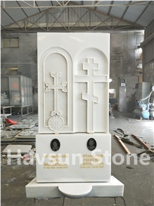 Etched White Marble Cross Monuments Tombstone