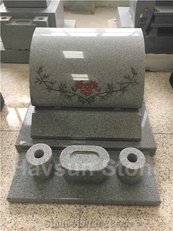 Flower White Granite Tombstone Headstone Monument
