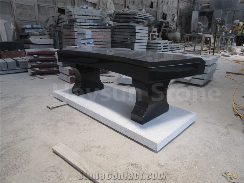 Black And Grey Granite Curved Memorial Bench For Cemetery