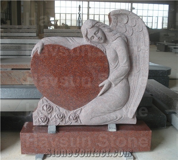 Imperial Red Angel Heart Monuments Headstone