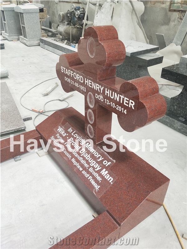 Imperial Red Granite Cross Tombstone Monument