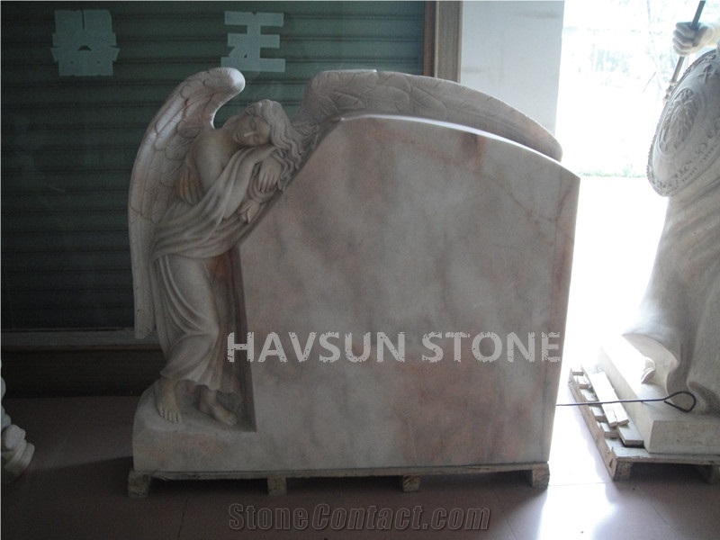 Pink Marble Sleeping Angel with Wings Monuments