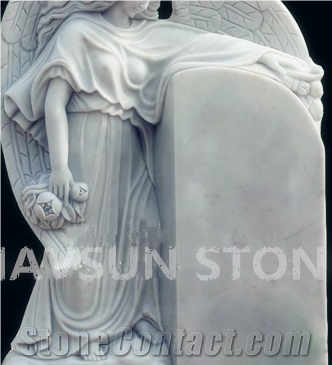 Pink or White Marble Angel with Wings Monument