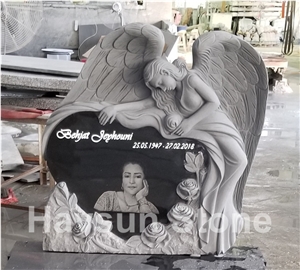 Portrait Etched Angel Heart Tombstone/Monument