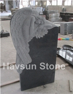 Shanxi Black Granite Dove Cross Castle Tombstone