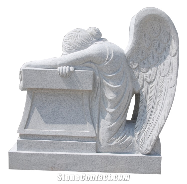 White Granite Kneeling Angel Headstone Monument