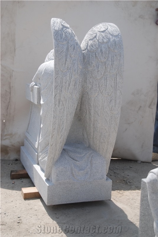 White Granite Kneeling Angel Headstone Monument