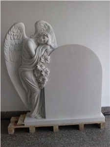 White Marble Angel Cross Monument Headstone