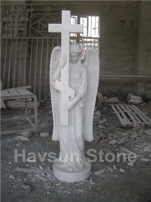 White Marble Angel with Wings, Rose Monument