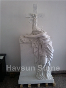 White Marble Angel with Wings, Rose Monument