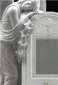 White Marble Angel with Wings Tombstone Headstone
