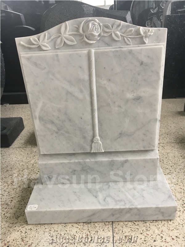 White Marble Book Headstone Monument Tombstone