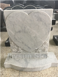 White Marble Rose Heart Tombstone/Headstone